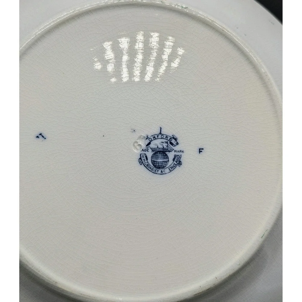 WH Grindley Oxford Blue White Pine Cone Dinner Plate English Ironstone Antique